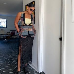 Lili Butler silk adjustable waist button front vest multipatterned sz S